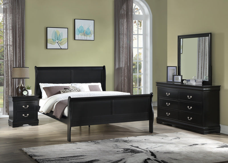 Louis Philip Black Classic And Modern Wood Queen Sleigh Bed