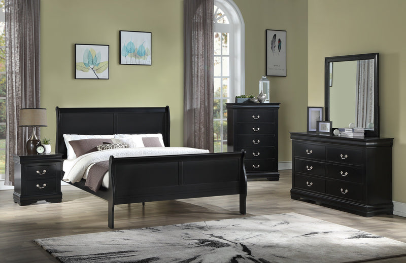 Louis Philip Black Classic And Modern Wood Queen Sleigh Bed