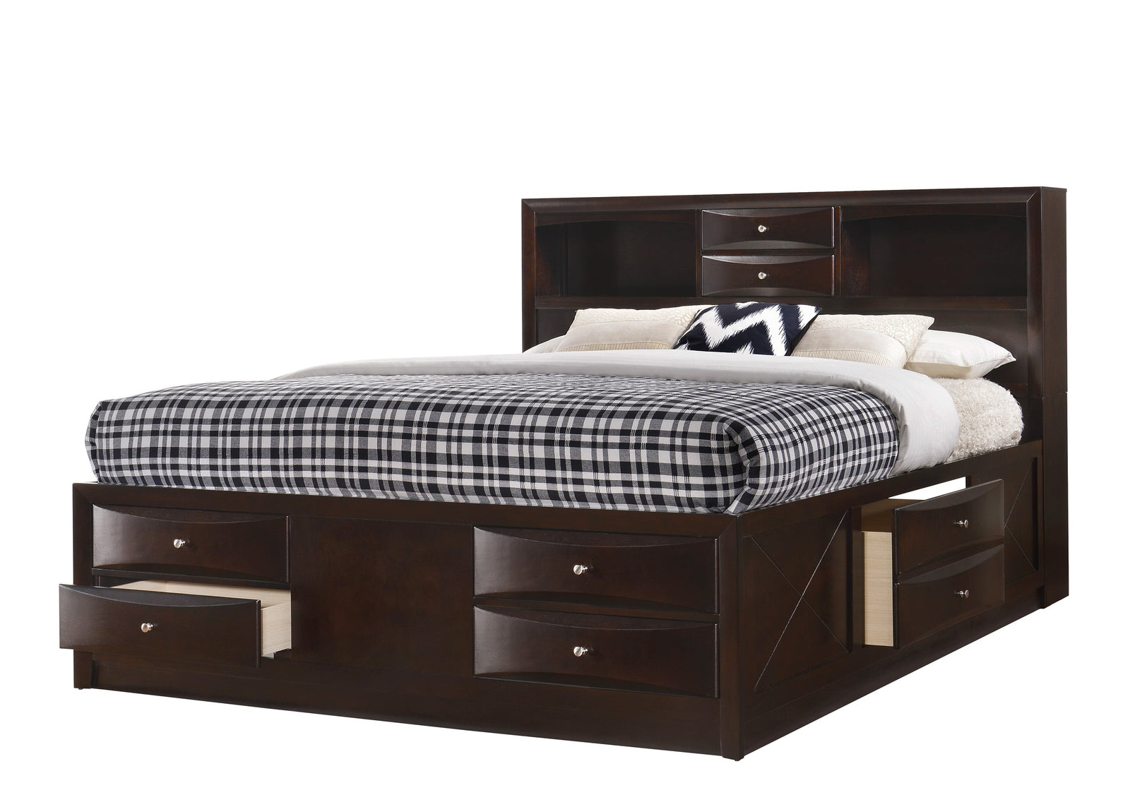 Emily Dark Cherry Finish Modern Wood Bookcase King Storage Platform Bed