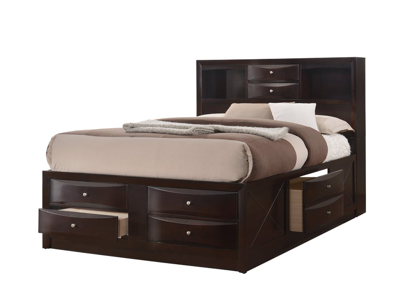 Emily Dark Cherry Storage Bookcase Platform Queen Bed