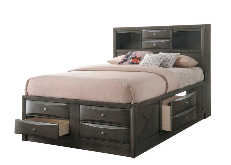 Emily Gray Bookcase Storage Upholstered Platform King Bed