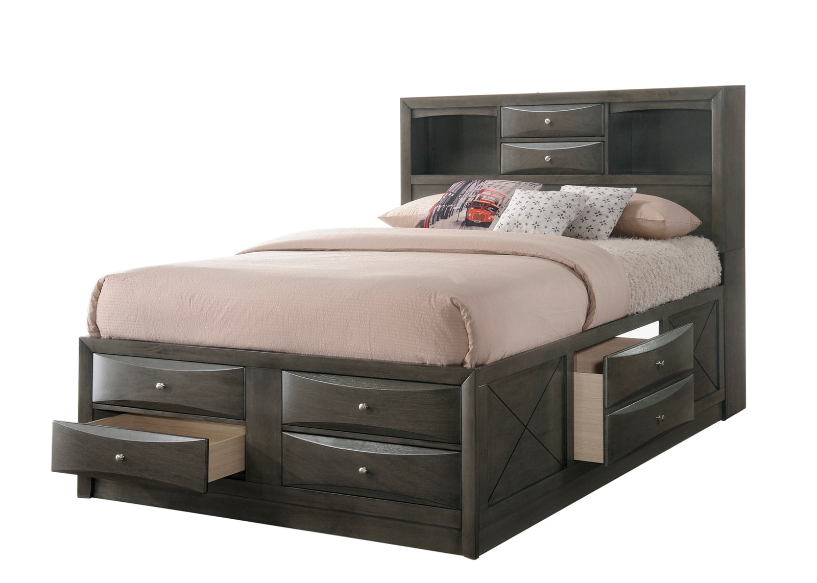 Emily Gray Storage Bookcase Platform Queen Bed