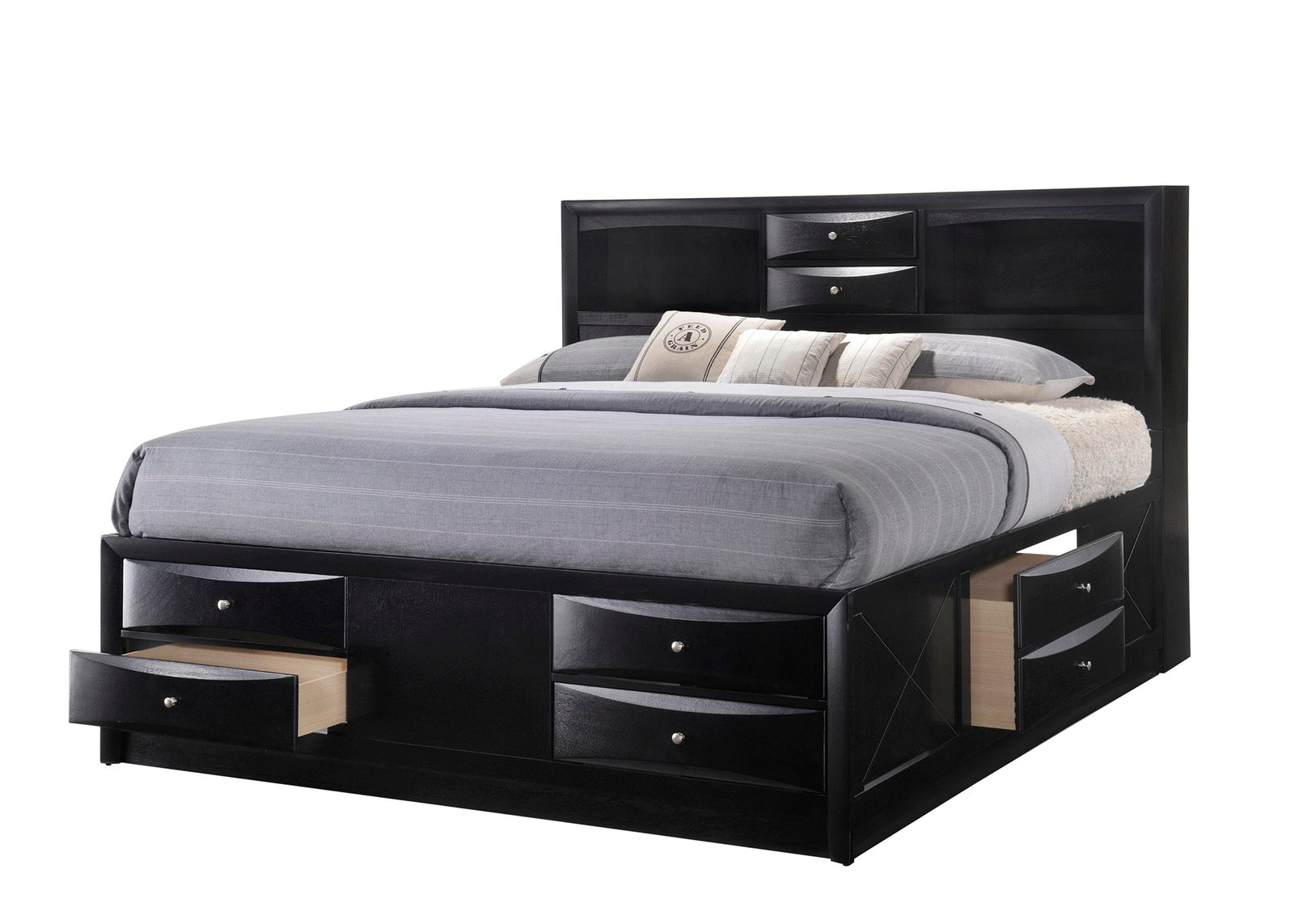 Emily Black Sleek And Modern Durable Wood Bookcase King Storage Platform Bed