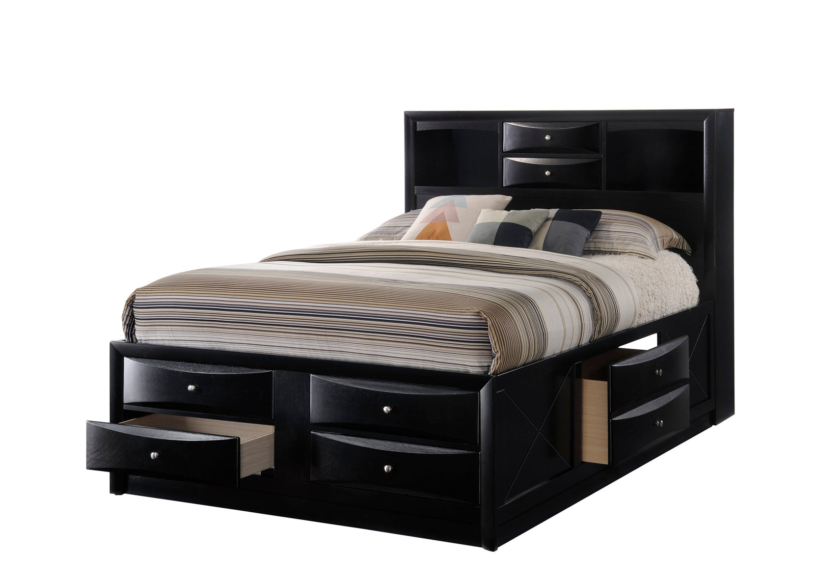 Emily Black Sleek And Modern Durable Wood Queen Storage Bookcase Platform Bed