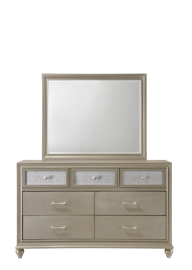 Lila Chest Champagne, Modern Faux Finish, Nickel And Metal 5 Drawers