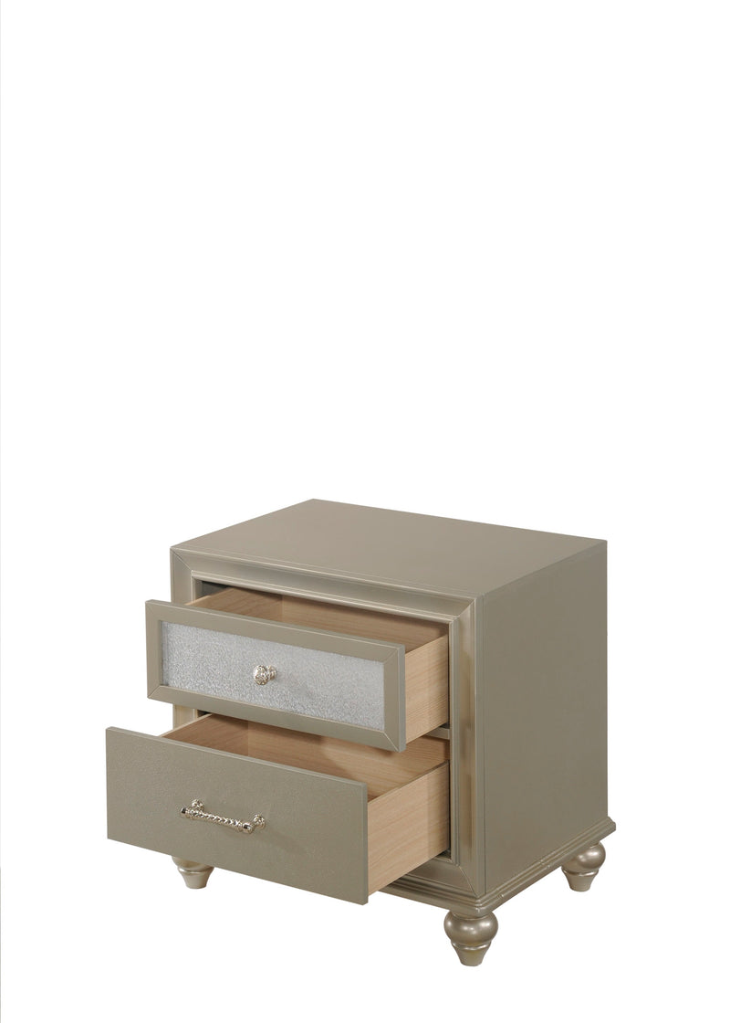 Lila Night Stand Champagne, Contemporary Modern Wood, 2 Dovetail Metal Drawers