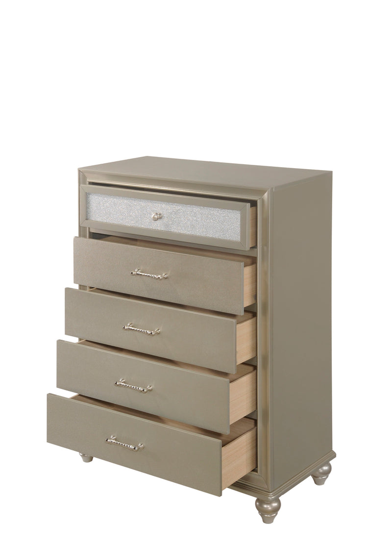 Lila Night Stand Champagne, Contemporary Modern Wood, 2 Dovetail Metal Drawers