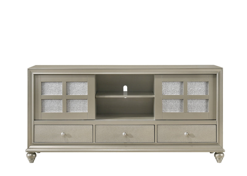 Lila Dresser Champagne With Crystal Accent Finish, Modern Wood And Veneers, Solid Metal Knob And Bar Pull Hardware