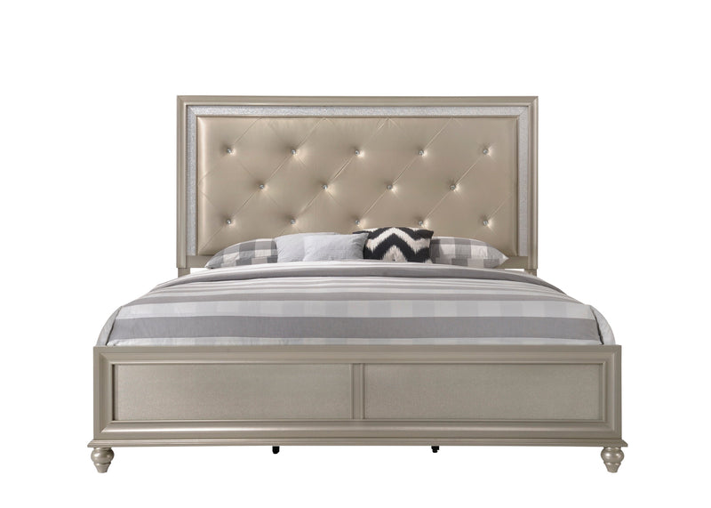 Lila Chest Champagne, Modern Faux Finish, Nickel And Metal 5 Drawers