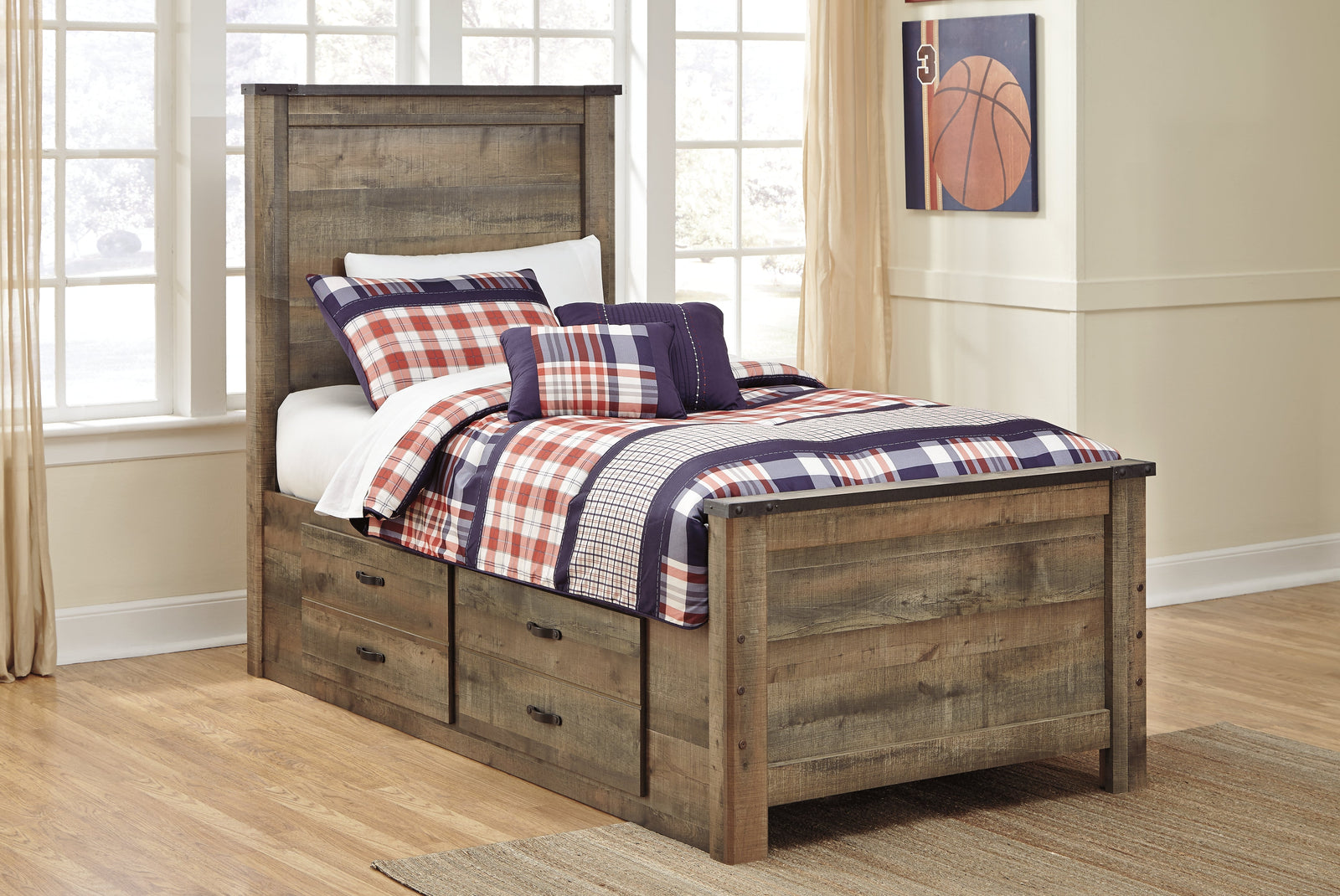 Trinell Brown Twin Panel Bed With 2 Storage Drawers