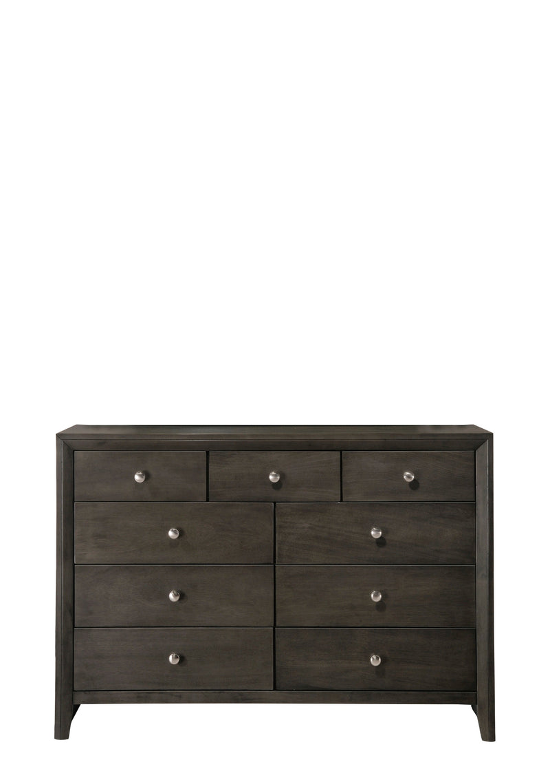 Evan Dresser Grey, Modern Wood, Nickel Knob 7 Drawers