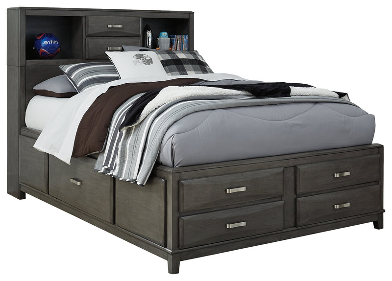 Caitbrook Gray Full Storage Bed With 7 Drawers