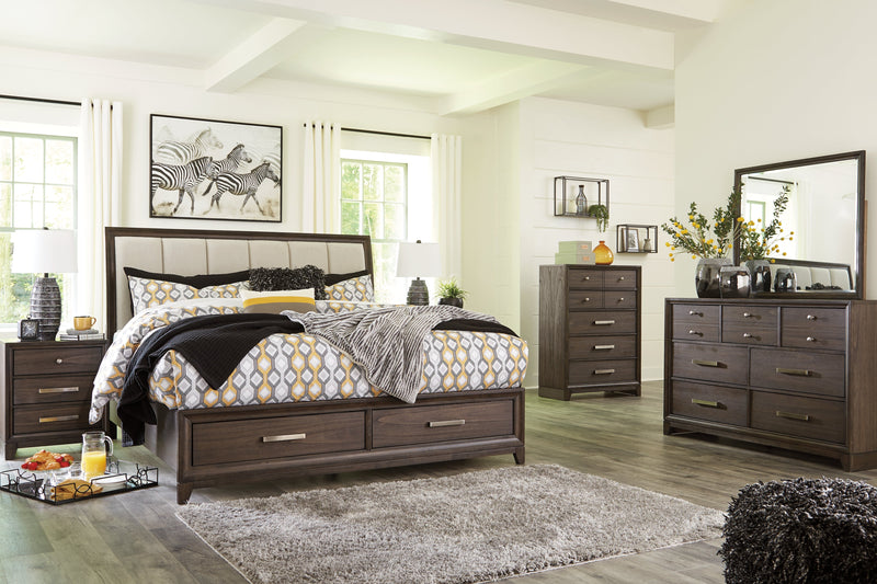 Brueban Rich Brown Gray King Panel Bed With 2 Storage Drawers