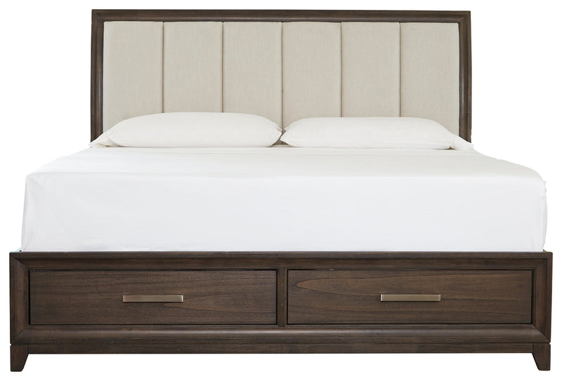 Brueban Rich Brown Gray King Panel Bed With 2 Storage Drawers