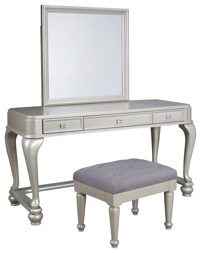 Coralayne Silver Youth Mirrored Vanity With Chair