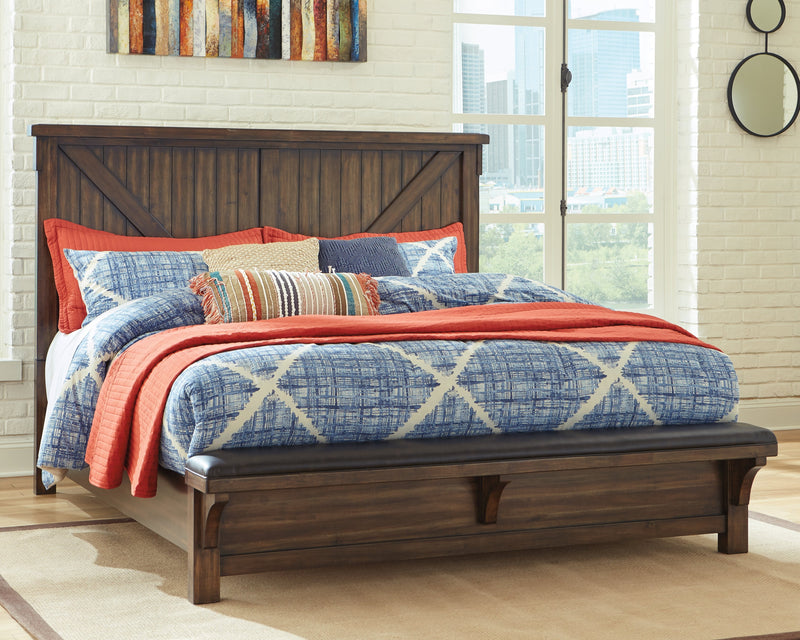 Lakeleigh Brown King Panel Bed With Upholstered Bench