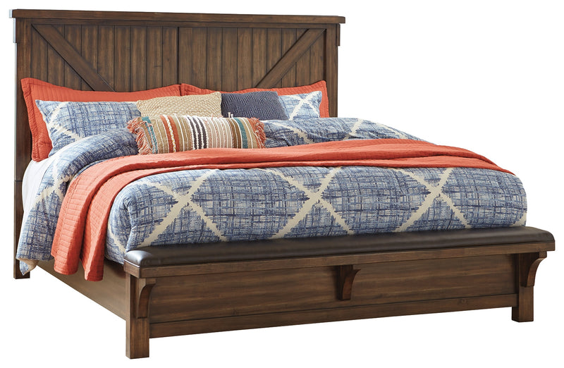 Lakeleigh Brown King Panel Bed With Upholstered Bench