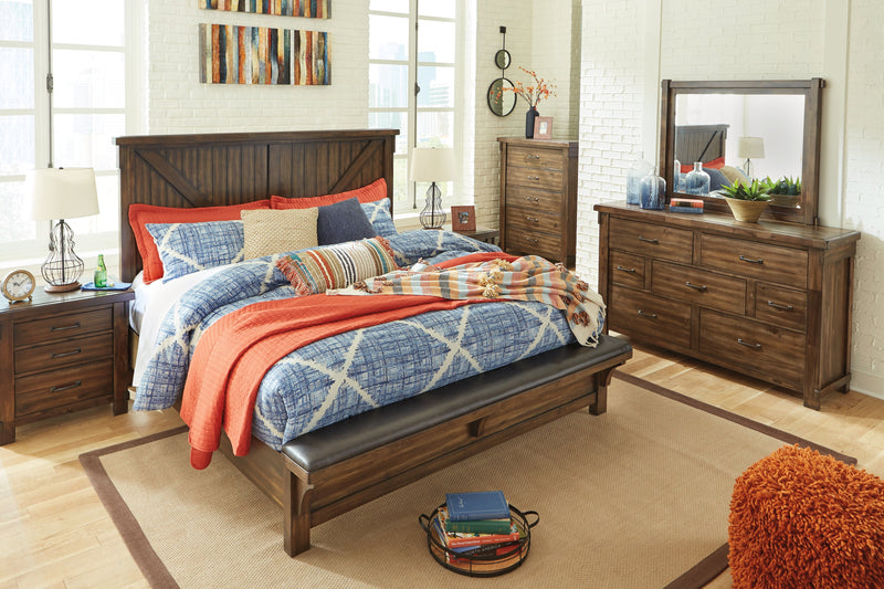 Lakeleigh Brown Queen Panel Bed With Upholstered Bench