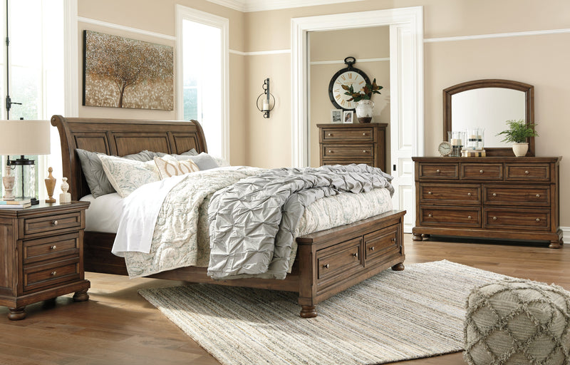 Flynnter Medium Brown Queen Sleigh Bed With 2 Storage Drawers