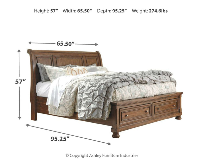 Flynnter Medium Brown Queen Sleigh Bed With 2 Storage Drawers