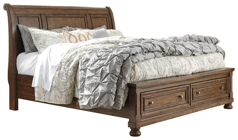 Flynnter Medium Brown King Sleigh Bed With 2 Storage Drawers