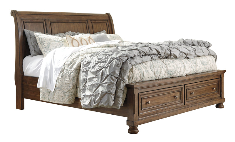 Flynnter Medium Brown Queen Sleigh Bed With 2 Storage Drawers