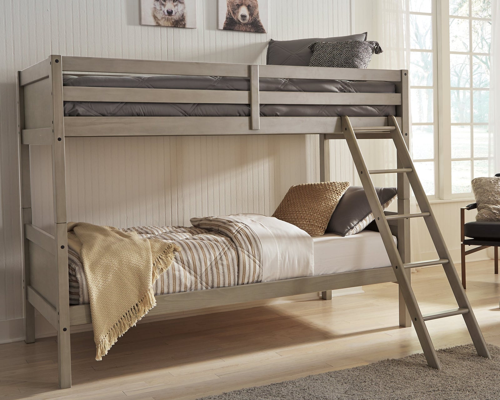 Lettner Light Gray Twin Bunk Bed With Ladder