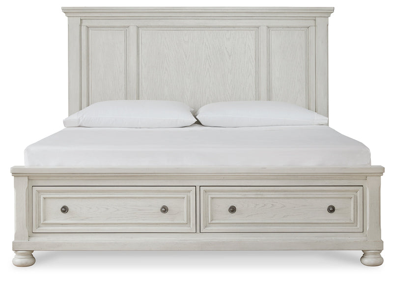 Robbinsdale Antique White King Panel Storage Bed