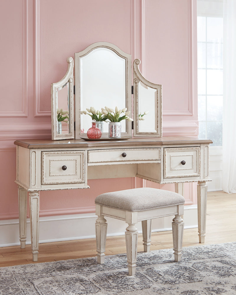 Realyn Two-Tone Vanity And Mirror With Stool