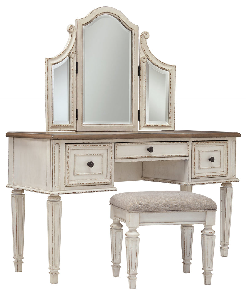 Realyn Two-Tone Vanity And Mirror With Stool