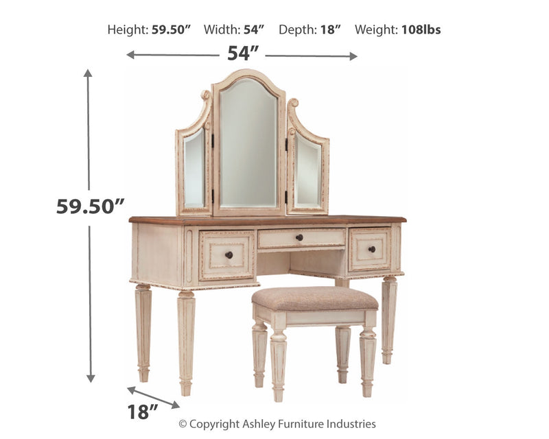 Realyn Two-Tone Vanity And Mirror With Stool