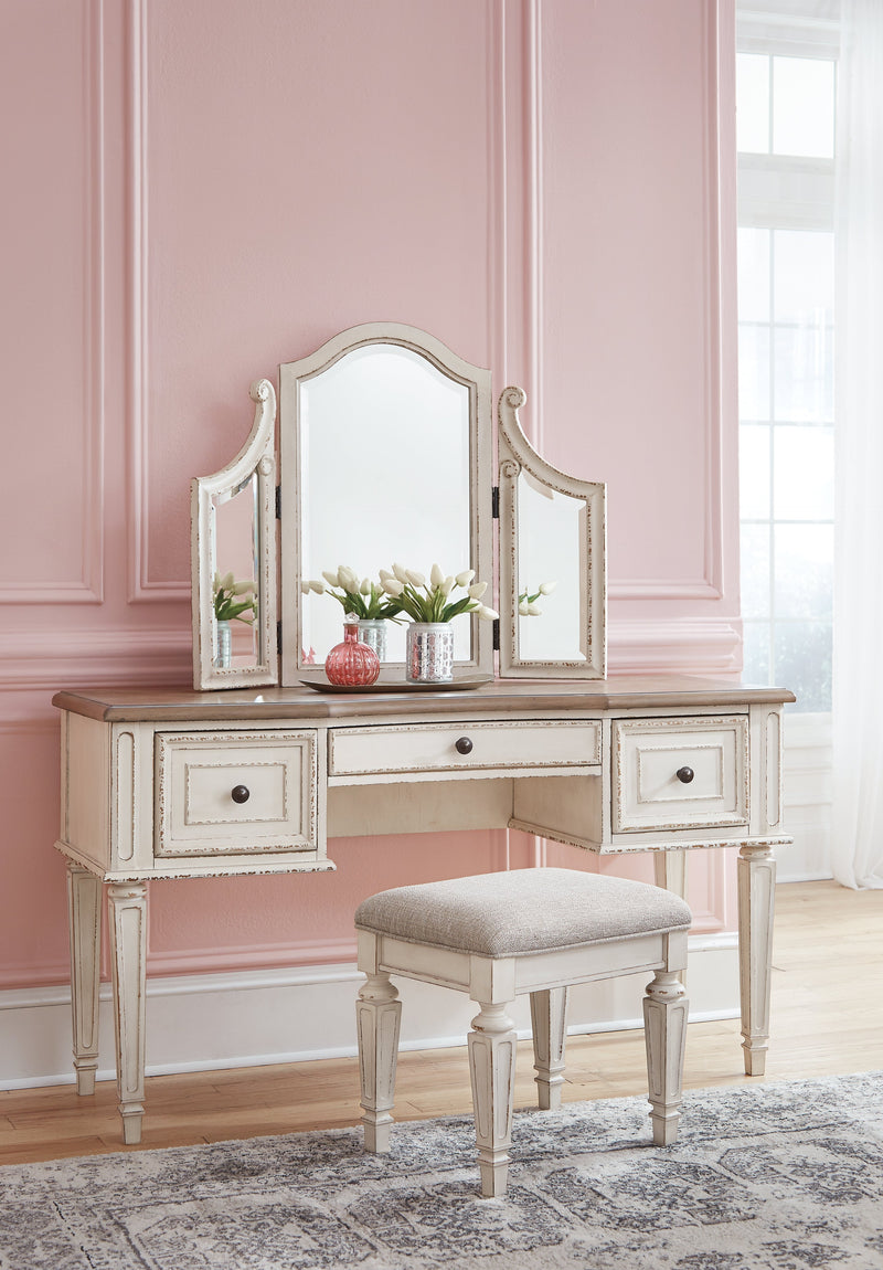 Realyn Two-Tone Vanity And Mirror With Stool