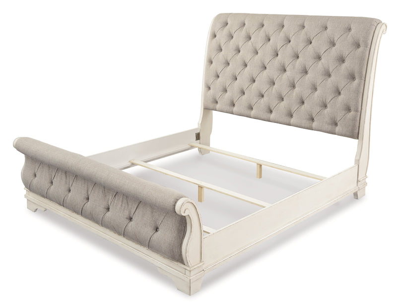 Realyn Chipped White King Sleigh Bed