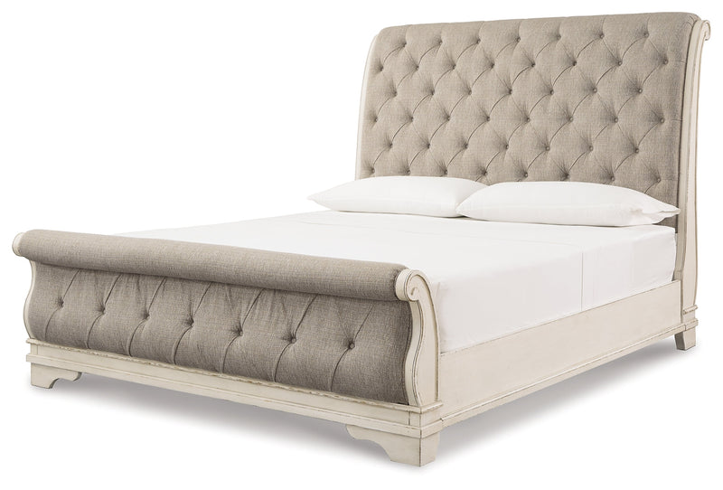 Realyn Chipped White King Sleigh Bed