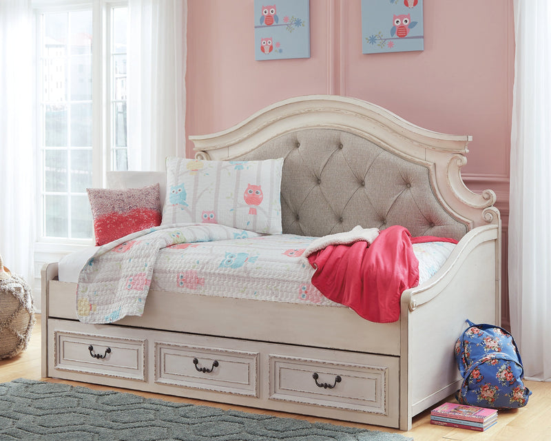 Realyn Chipped White Twin Daybed With 1 Large Storage Drawer