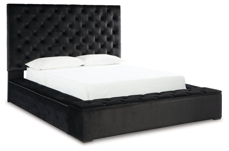 Lindenfield Black Queen Upholstered Bed With Storage