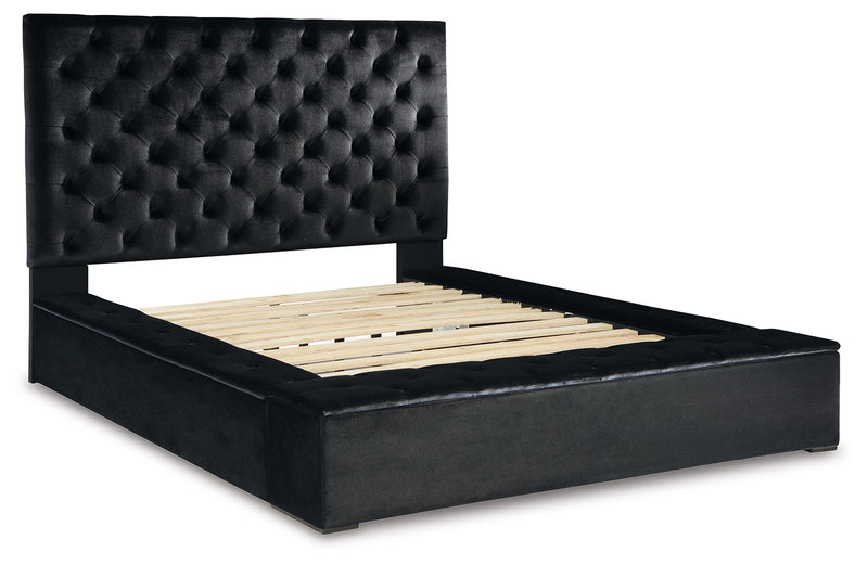 Lindenfield Black Queen Upholstered Bed With Storage