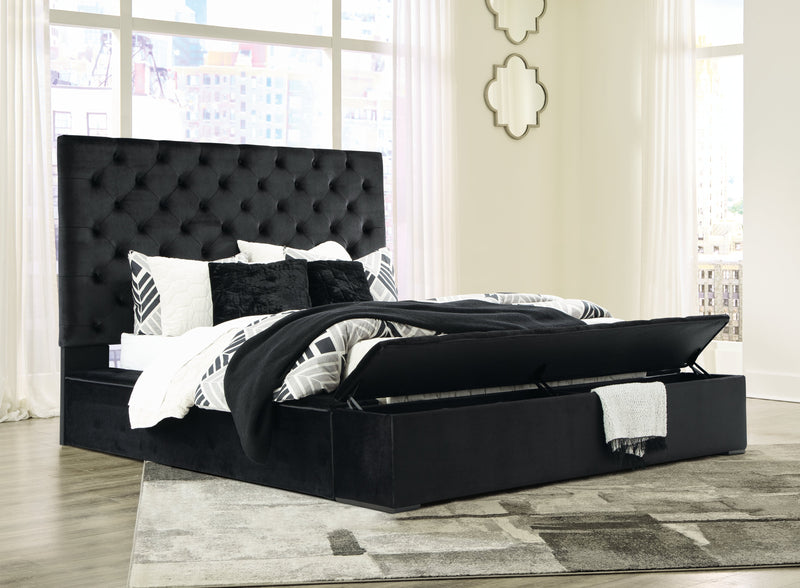 Lindenfield Black Queen Upholstered Bed With Storage