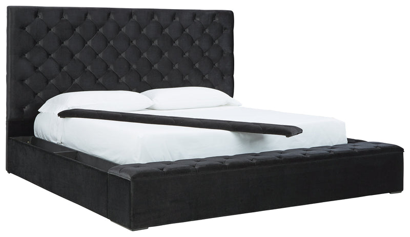 Lindenfield Black Queen Upholstered Bed With Storage