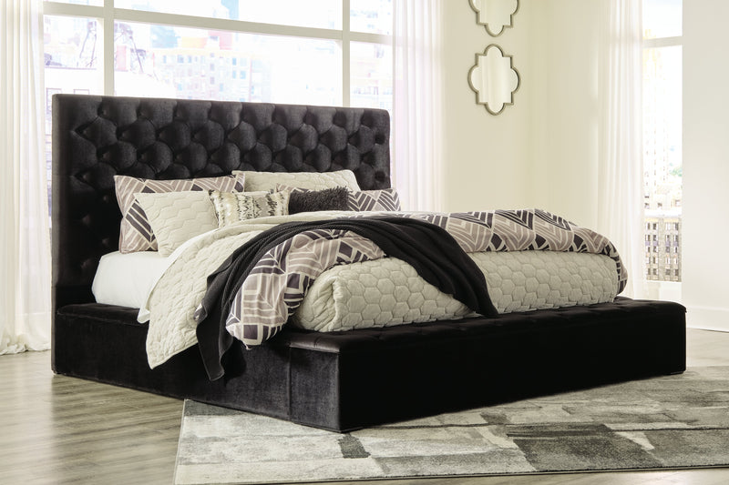 Lindenfield Black Queen Upholstered Bed With Storage