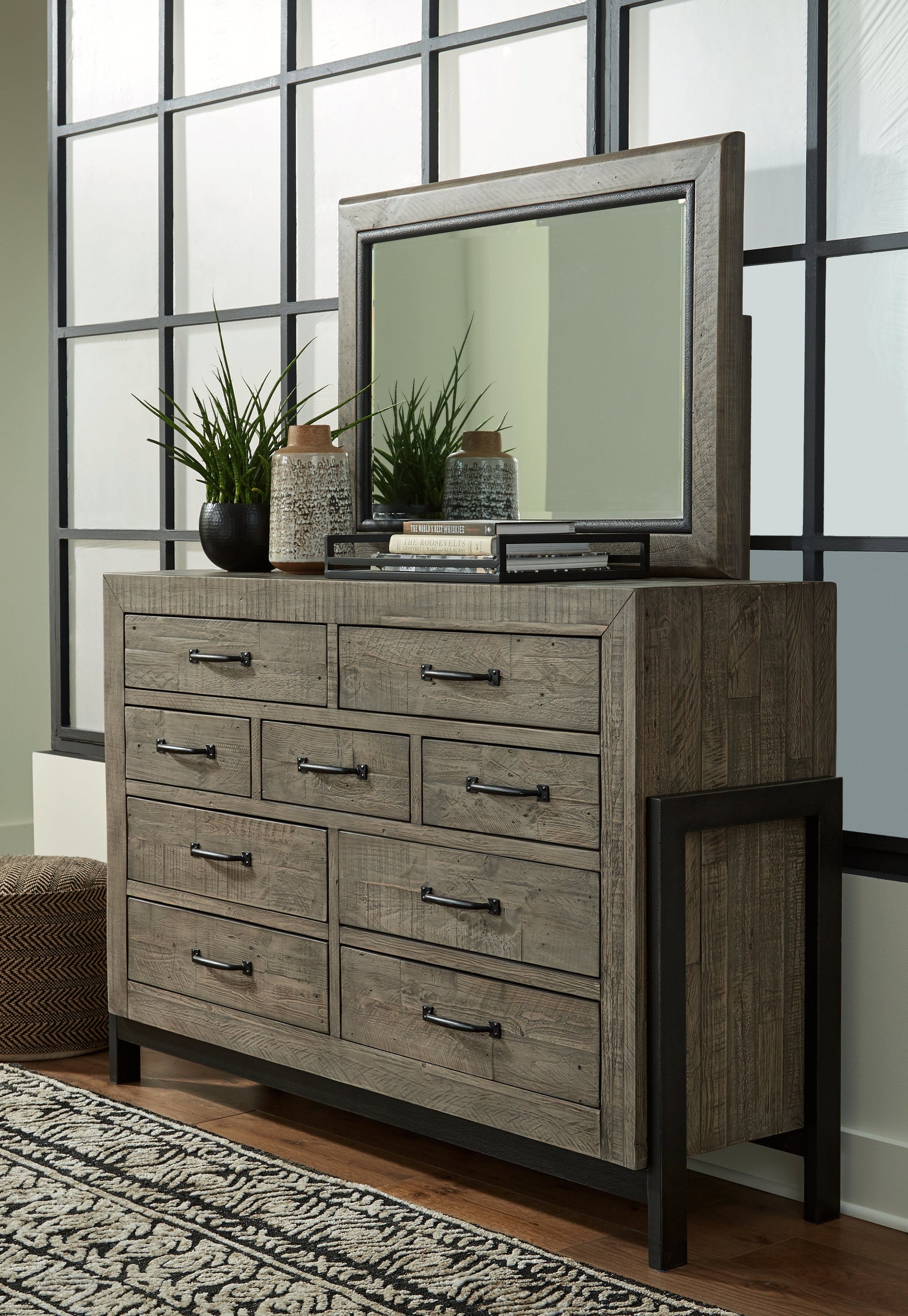 Brennagan Gray Dresser And Mirror