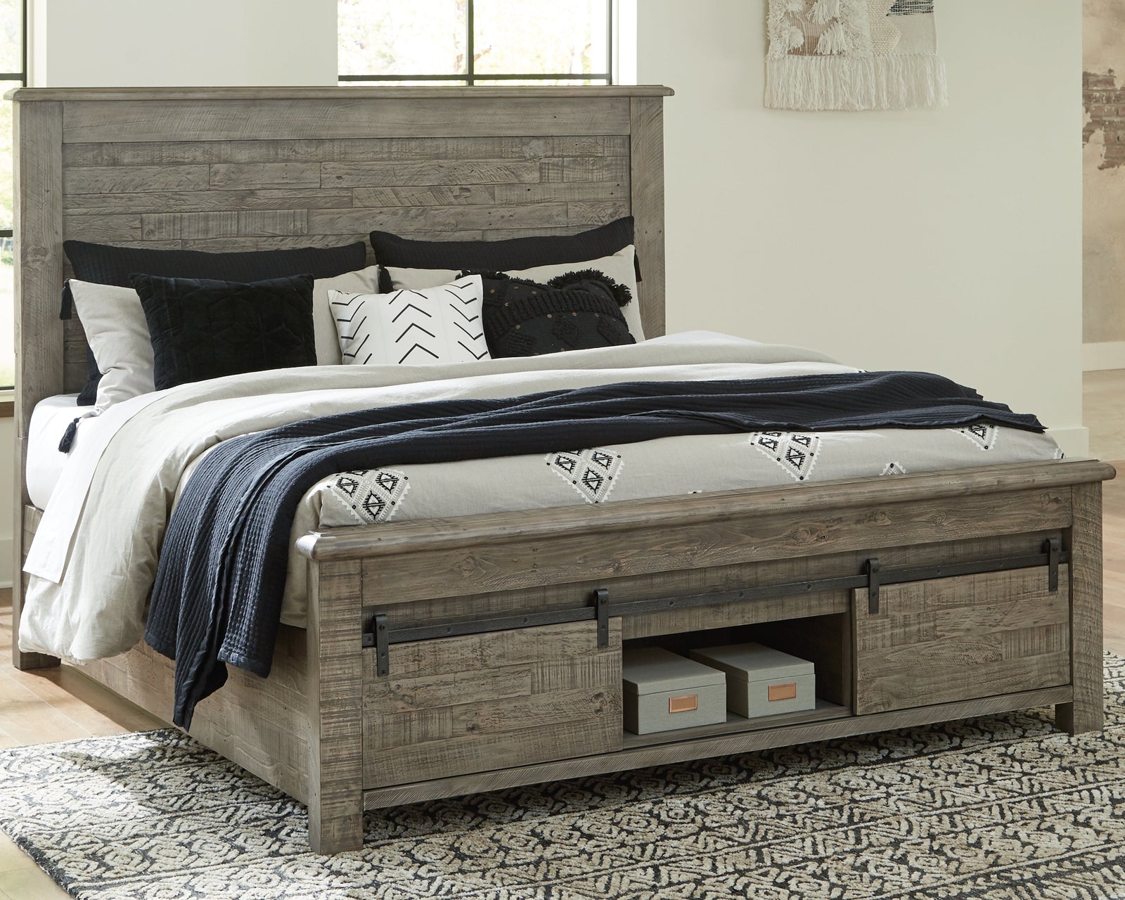 Brennagan Gray King Panel Bed With Storage