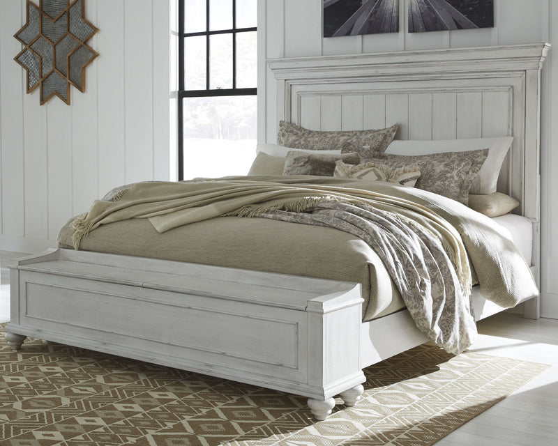 Kanwyn Whitewash King Panel Bed With Storage Bench