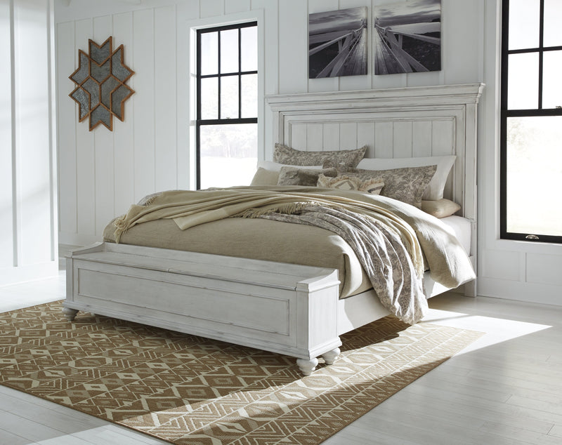 Kanwyn Whitewash King Panel Bed With Storage Bench