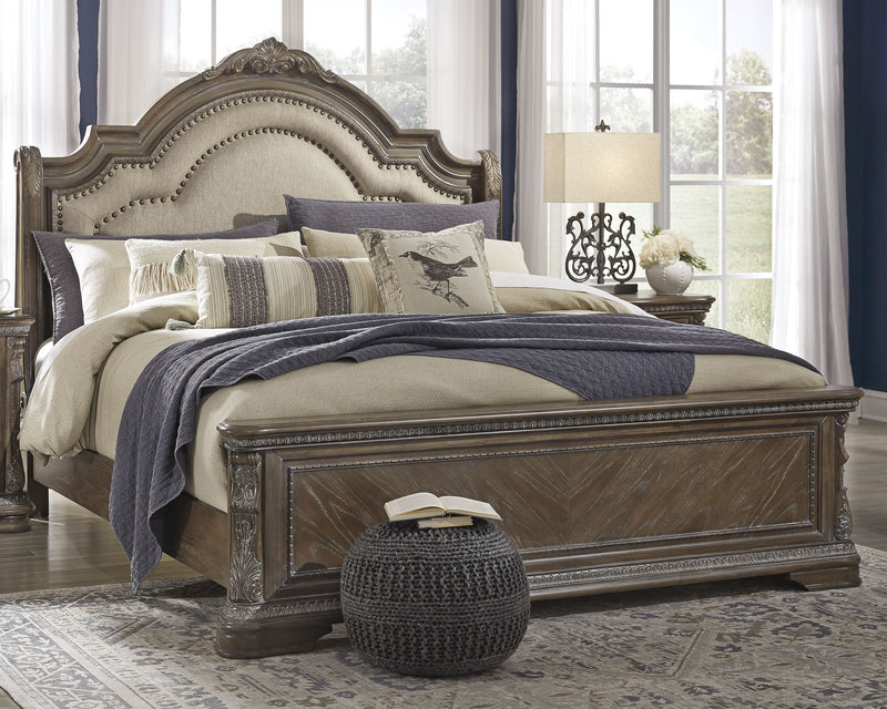 Charmond Brown King Upholstered Sleigh Bed