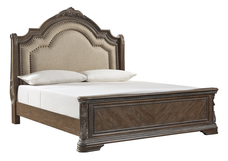 Charmond Brown Queen Upholstered Sleigh Bed