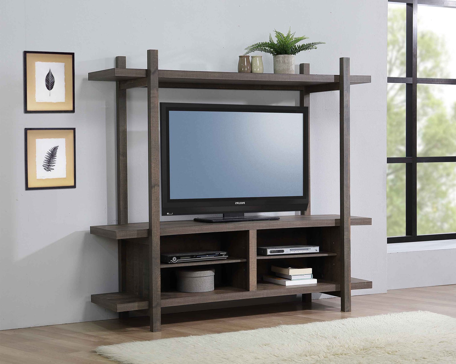 Tacoma Rustic Brown Modern TV Stand, Entertainment Cabinets, Natural Wood And Wood Legs For Living Room