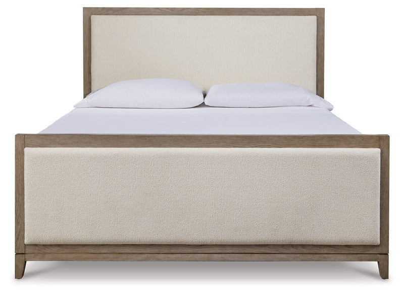 Chrestner Gray Queen Upholstered Panel Bed