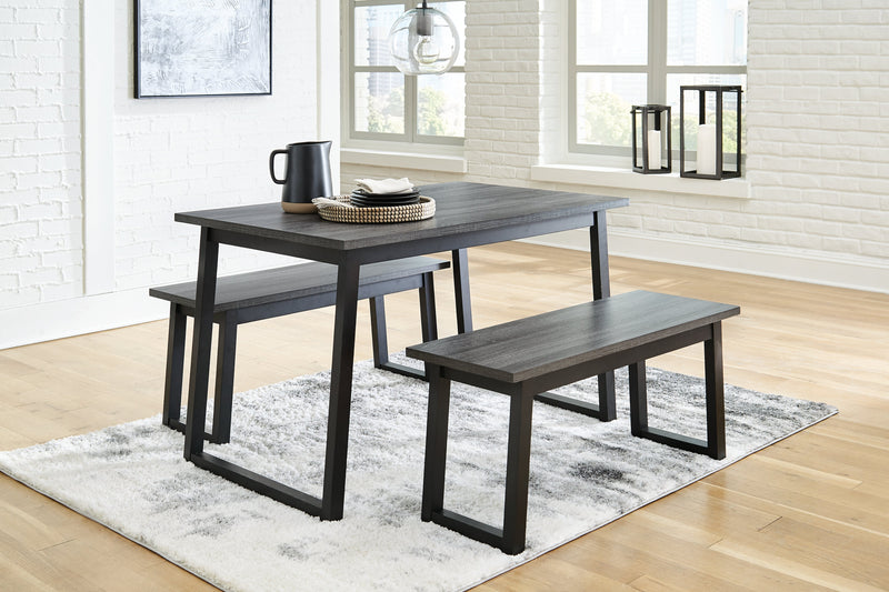 Garvine Black Gray Dining Table And Benches (Set of 3)