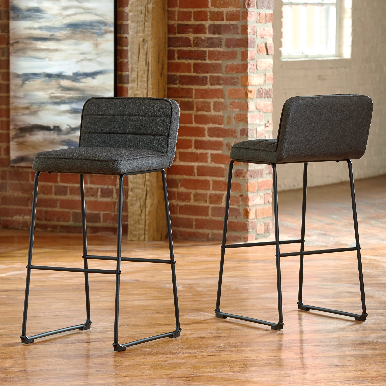 Nerison Gray Black 2-Piece Bar Stool